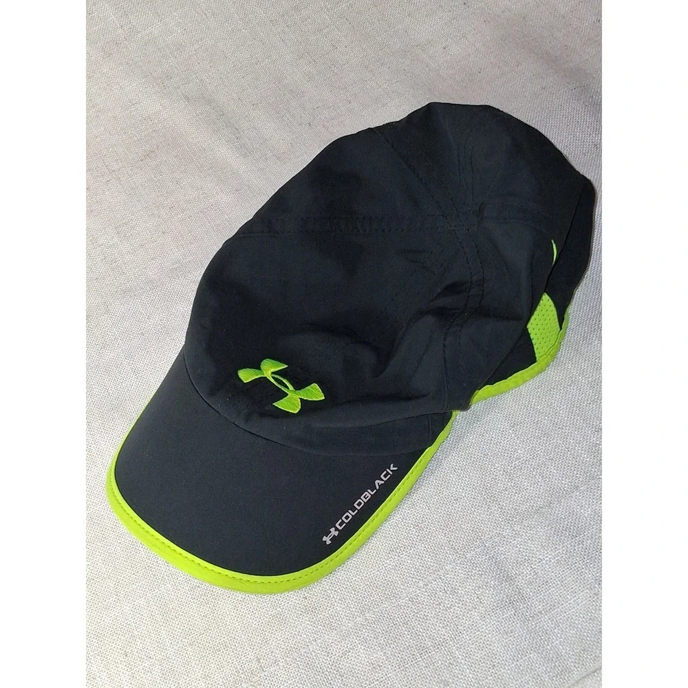 Under Armour ColdBlack Running Hat Womens OSFA Black Neon Green Performance Cap